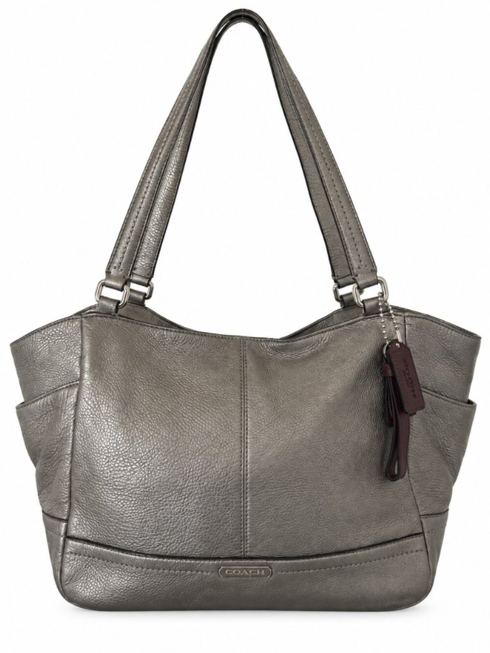 Coach Metallic Pewter Leather Large Shoulder Tote Bag